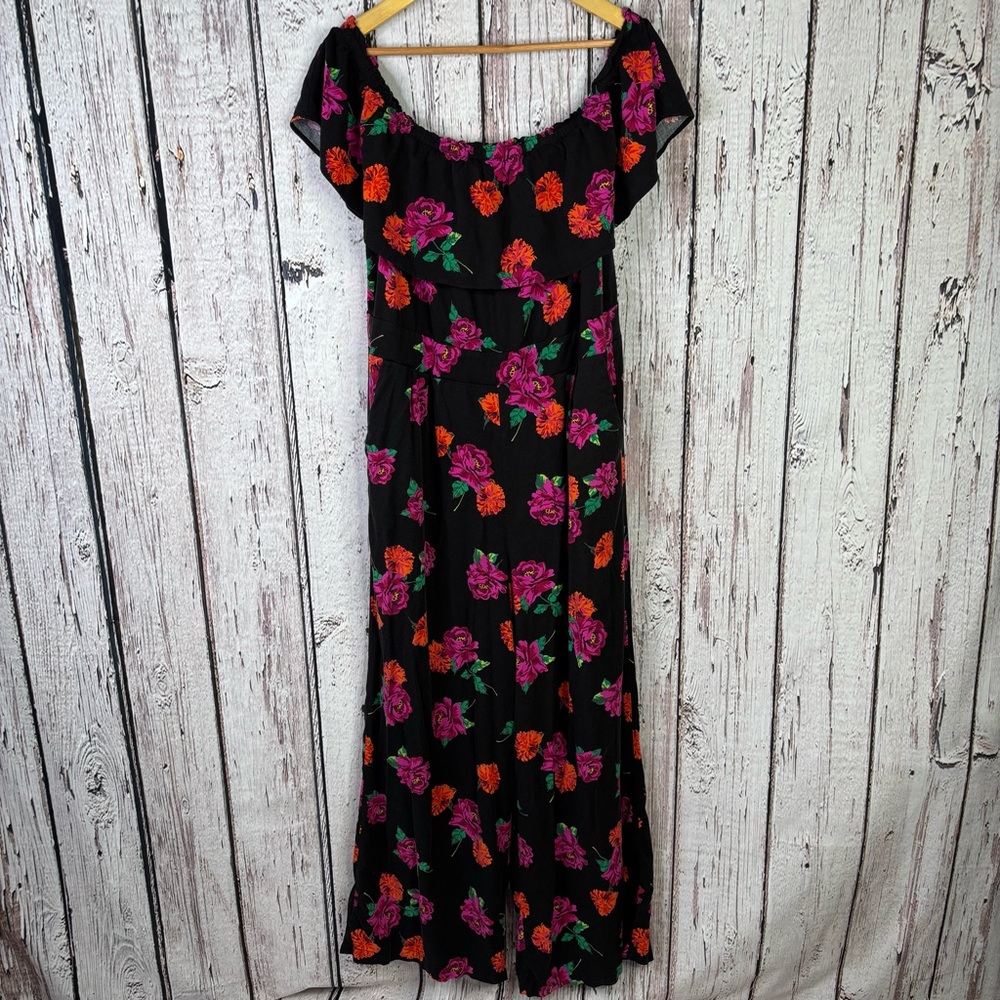 Torrid‎ Plus Size 1X Floral Off-The-Shoulder Wide Leg Jumpsuit Rayon Spandex